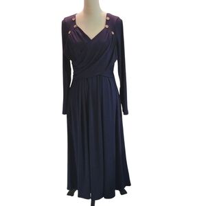 Zolucky Eggplant Women's L Maxi Dress Surplice V-Neck Long Sleeve Winter Dress